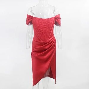 Red corset dress XS women’s satin ruched